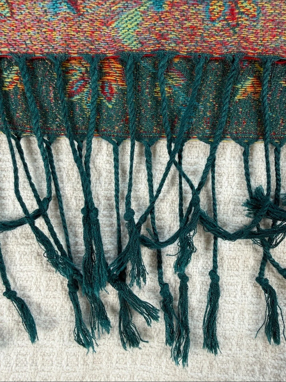 Teal, burgundy maroon and gold paisley print scarf/shawl pashmina